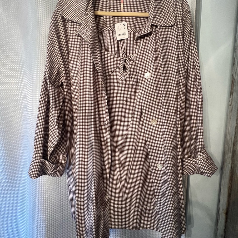 Free People 2 Piece Gingham Check Shirt Jacket and Shoulder-tie Matching Dress